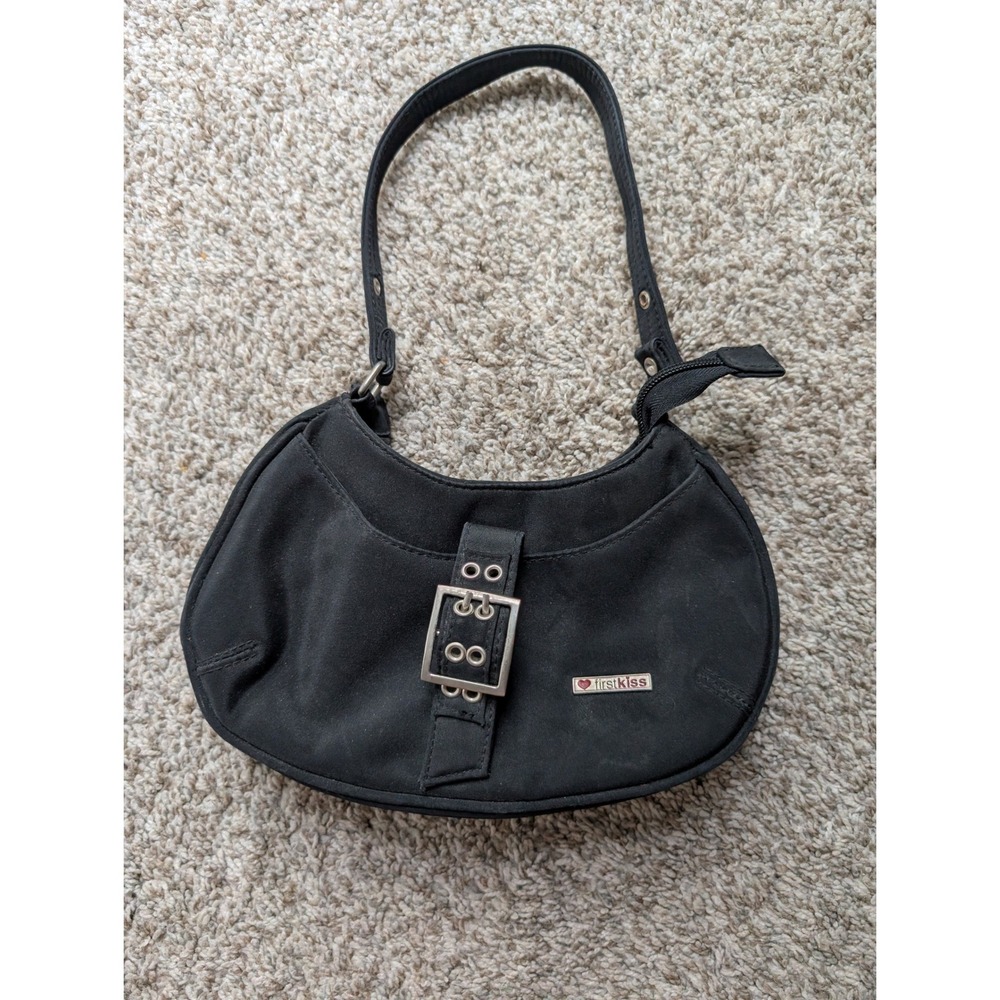 First Kiss Shoulder Bag Women's Mini Black Y2K Vtg Grunge Buckle Baguette Purse